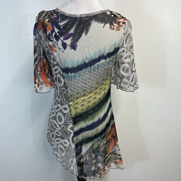 LV Collection Top Tunic size Small Navy Artsy Sheer Mountains Peasant Boutique - Picture 8 of 9